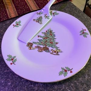 Christmas Cake Serving Dish w/Spatula
